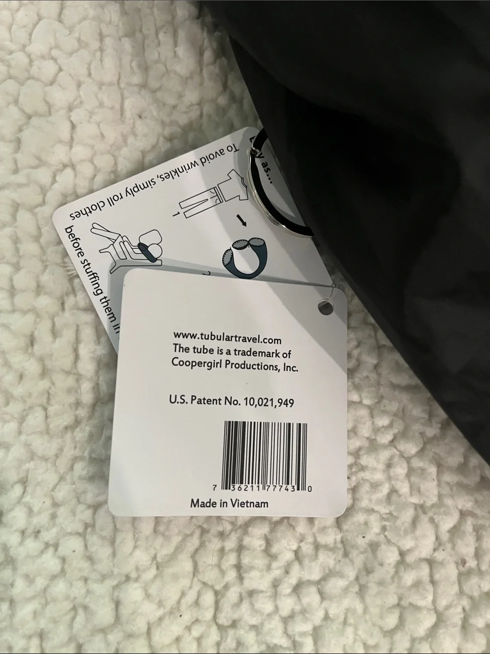 Black Garment Travel Bag. Tavel pillow you stuff w/ clothes